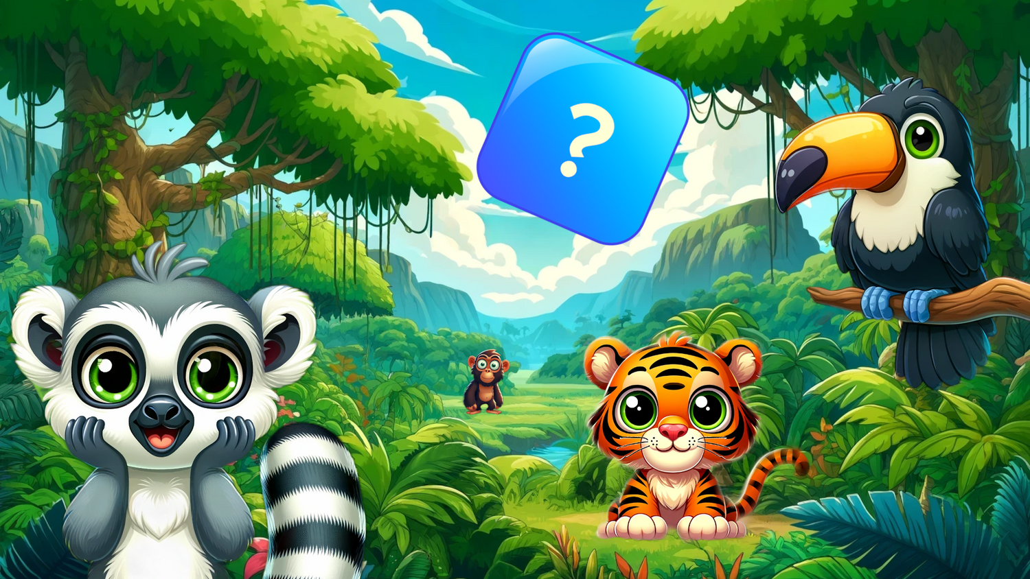 Colorful jungle-themed Word Jungle game for MultiBall, designed to match words with pictures for fun, educational language learning.