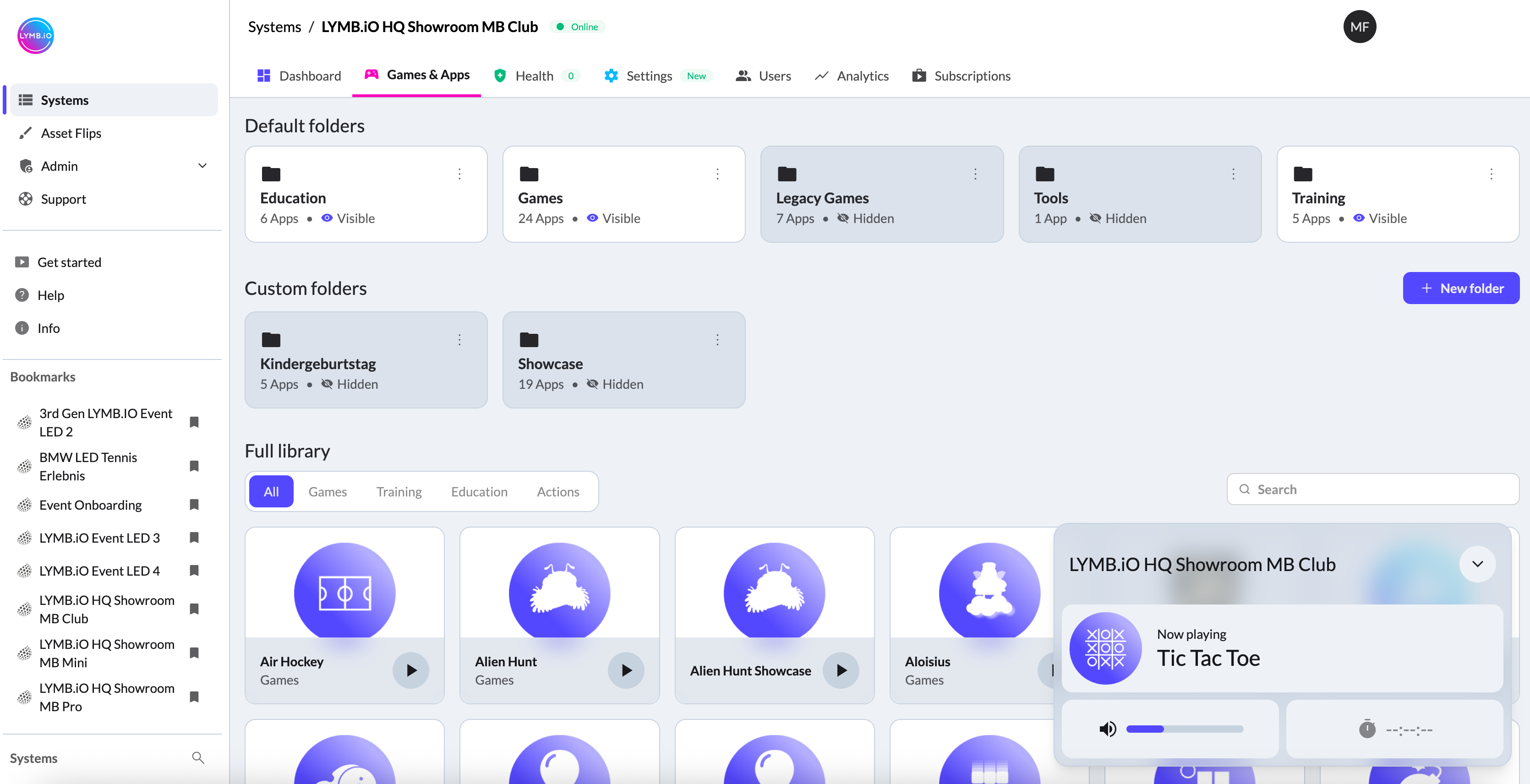 Game & Apps Tab in the MultiBall Admin backend to control the games available and game currently played.