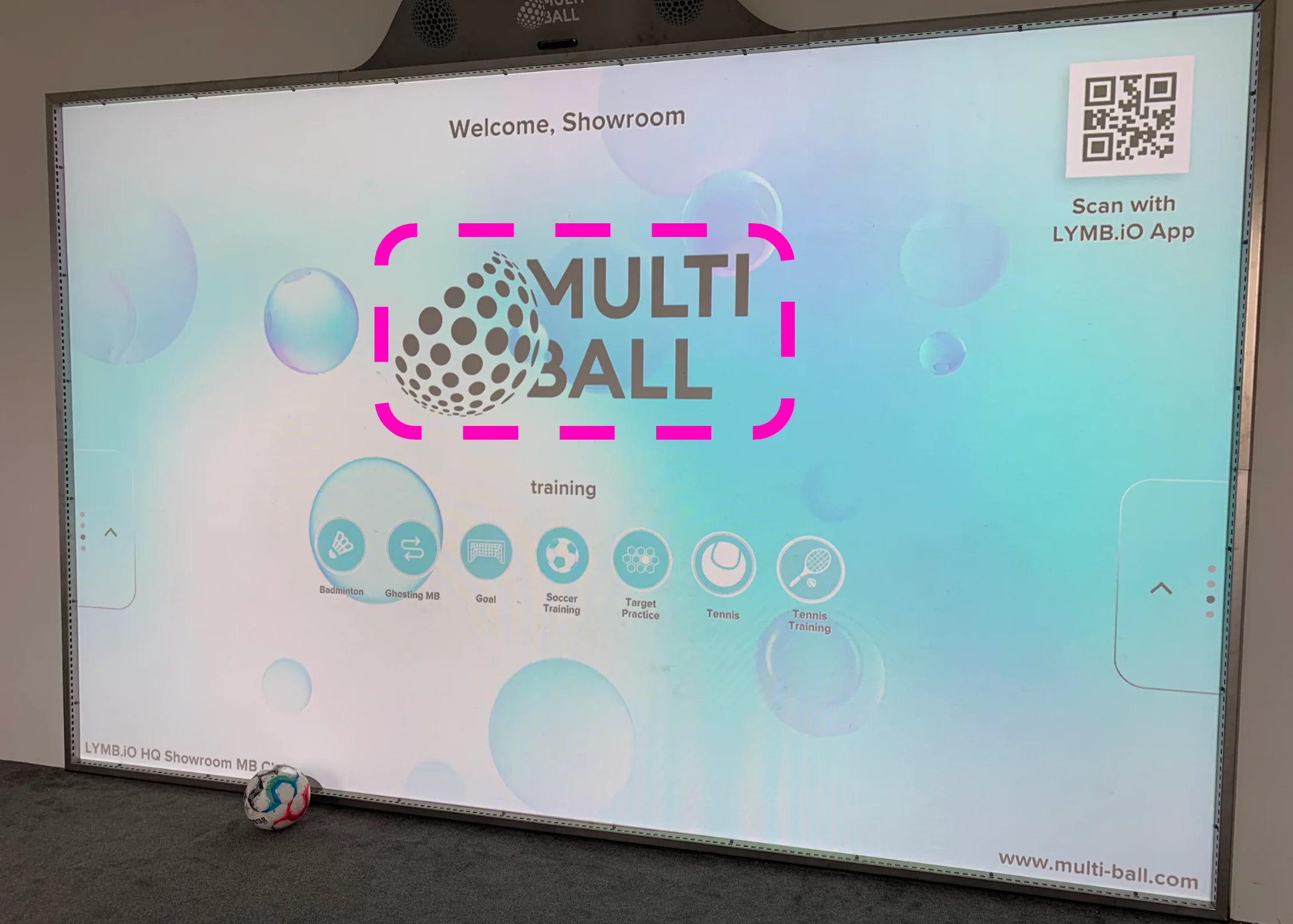 The MultiBall wall displaying the menu with different training games