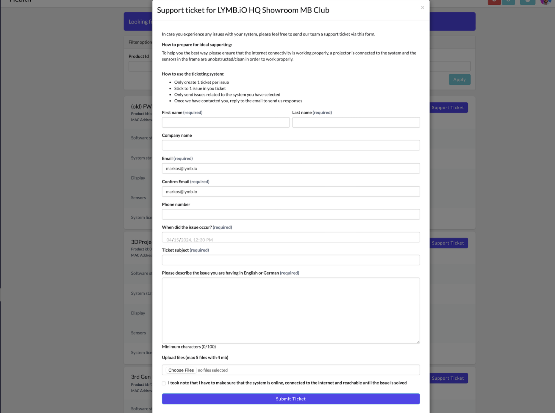 Support ticket for LYMB.iO HQ Showroom MB Club