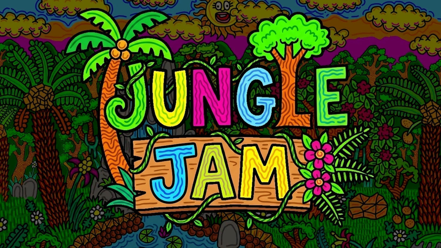 Title of the new hidden-object game Jungle Jam in jungle cartoon design for the interactive sports wall MultiBall