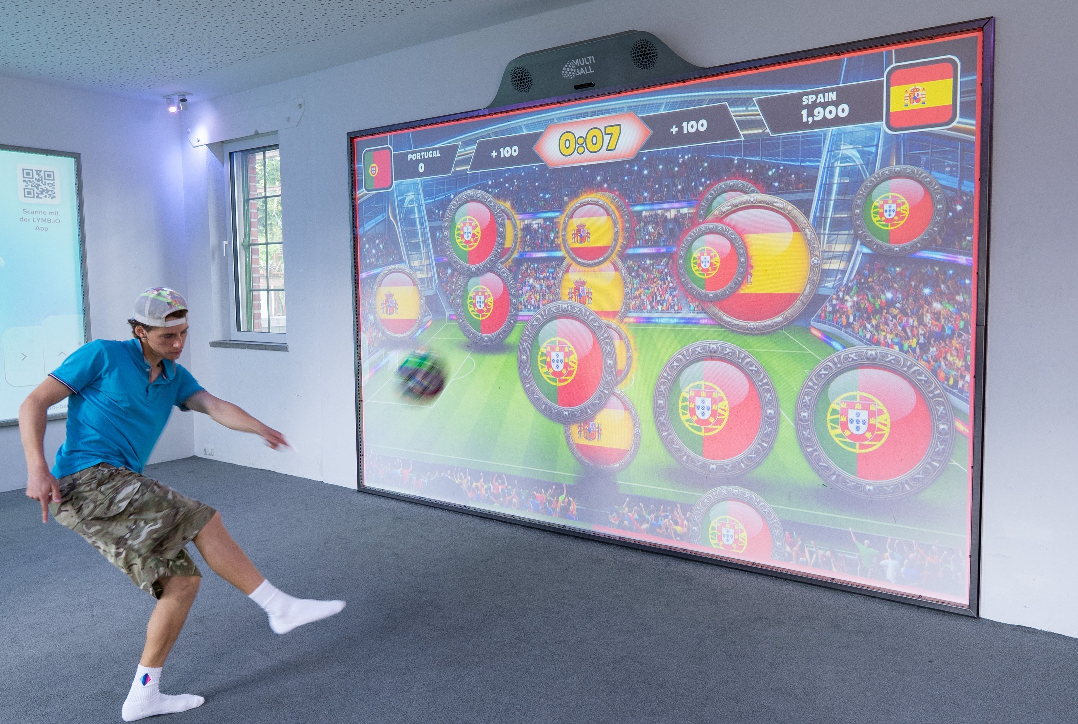A soccer player playing the World Cup special edition of Knockout with the matchup Portugal vs. Spain