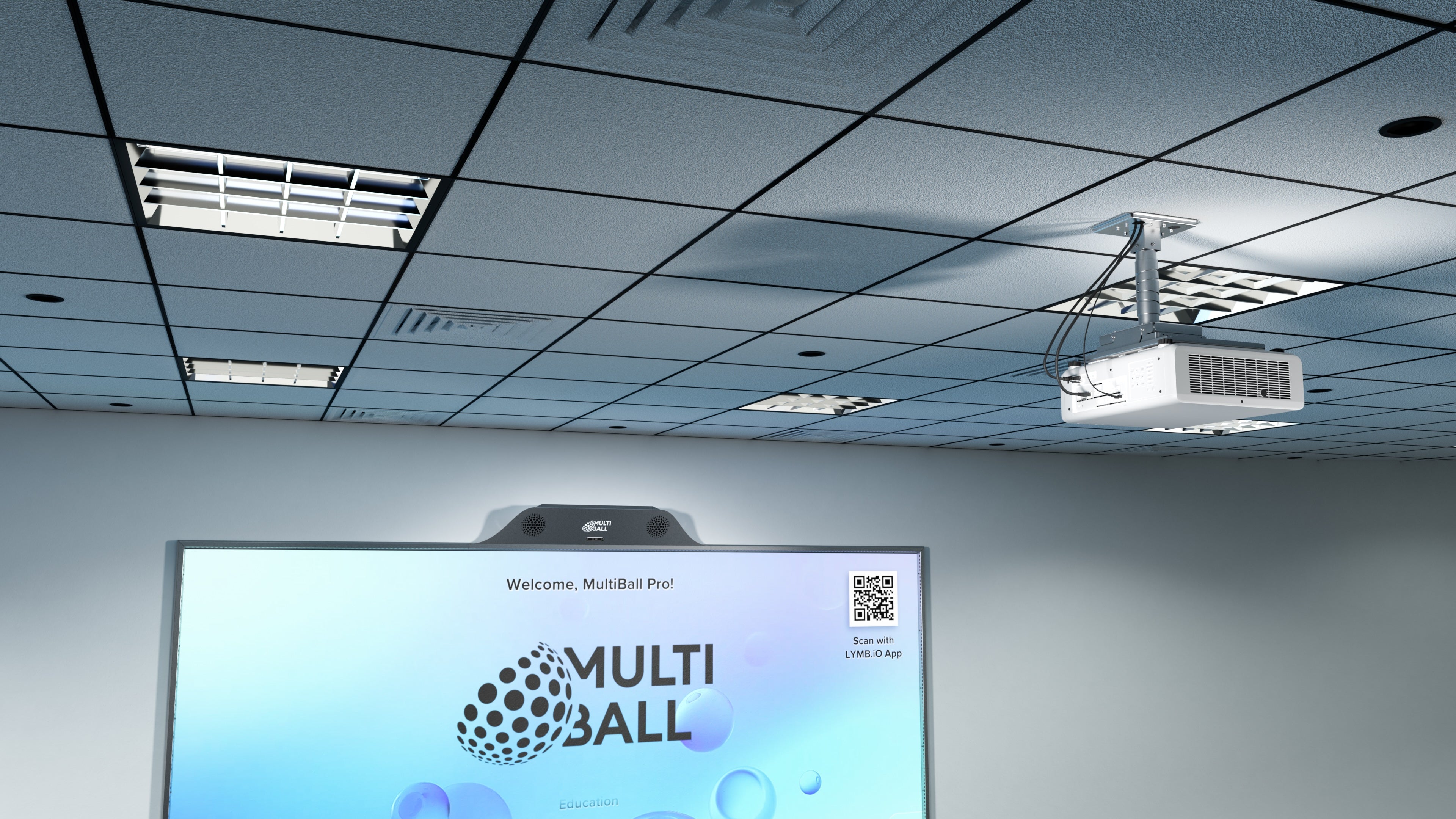 Image of a projector and the MultiBall Pro system