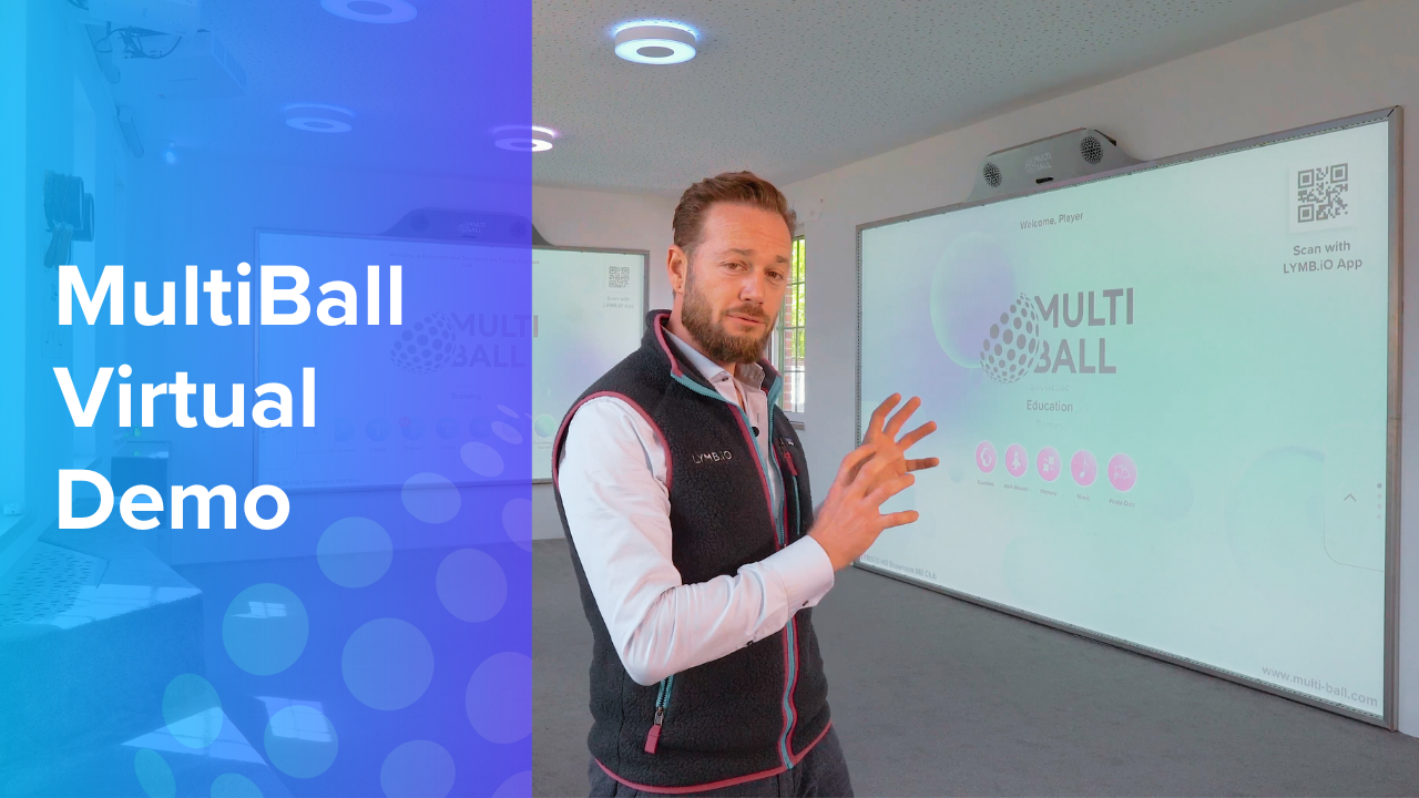 Video Thumbnail of the CEO Markos Kern doing a demo of the MultiBall with the text "MultiBall Virtual Demo" on the left side